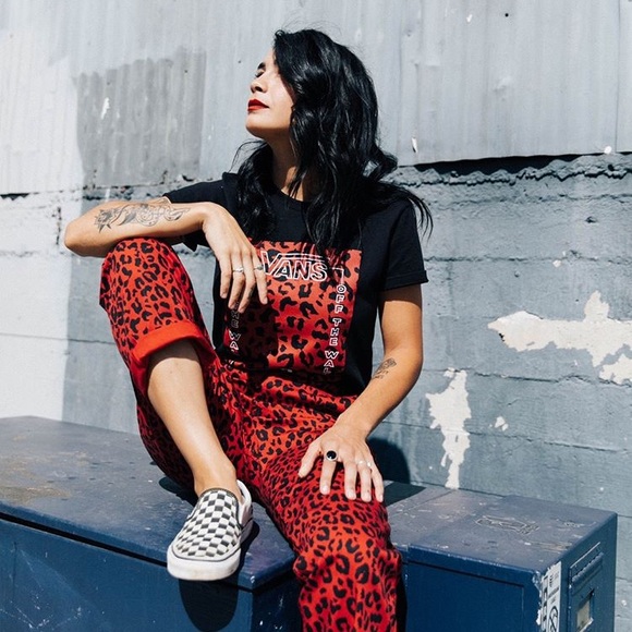 Vans Tops - Vans red leopard print shirt